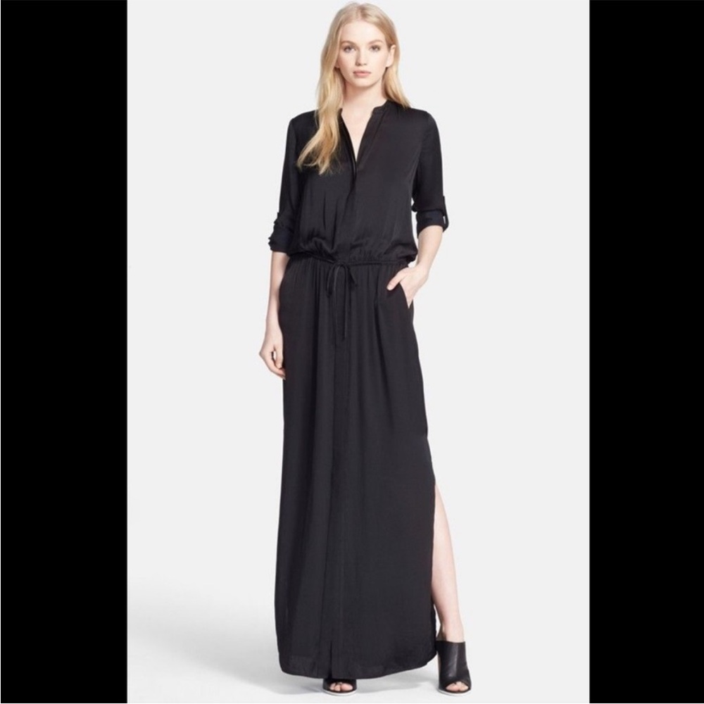 Vince Black Long Sleeve Button Down Maxi Shirt Dress Size Small